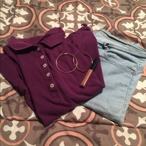 Purple Polo Collared Short Sleeve T Shirt